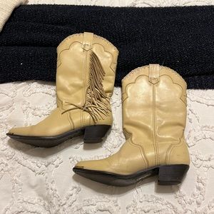 ACME white leather fringe cowboy boots
